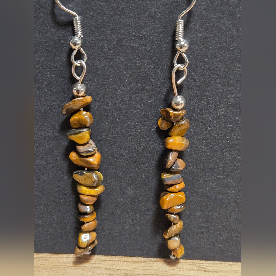 Natural Irregular Tumbeled Tigers Eye Dangel Earrings